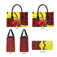 Macedonia Leather Bag with Red Poppy Flower and Curved Panel Design - Wonder Print Shop
