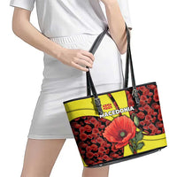 Macedonia Leather Tote Bag with Red Poppy Flower and Curved Panel Design - Wonder Print Shop