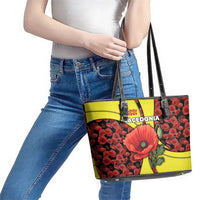 Macedonia Leather Tote Bag with Red Poppy Flower and Curved Panel Design - Wonder Print Shop