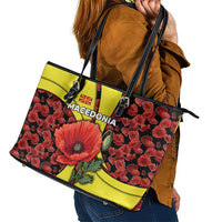 Macedonia Leather Tote Bag with Red Poppy Flower and Curved Panel Design - Wonder Print Shop