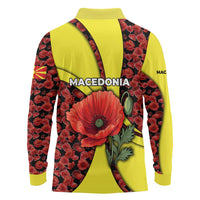 Macedonia Long Sleeve Polo Shirt with Red Poppy Flower and Curved Panel Design - Wonder Print Shop