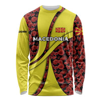 Macedonia Long Sleeve Shirt with Red Poppy Flower and Curved Panel Design - Wonder Print Shop