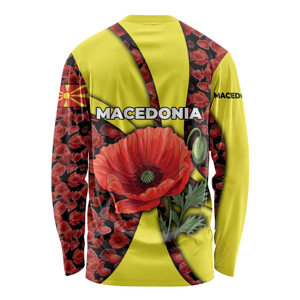 Macedonia Long Sleeve Shirt with Red Poppy Flower and Curved Panel Design - Wonder Print Shop