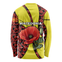 Macedonia Long Sleeve Shirt with Red Poppy Flower and Curved Panel Design - Wonder Print Shop
