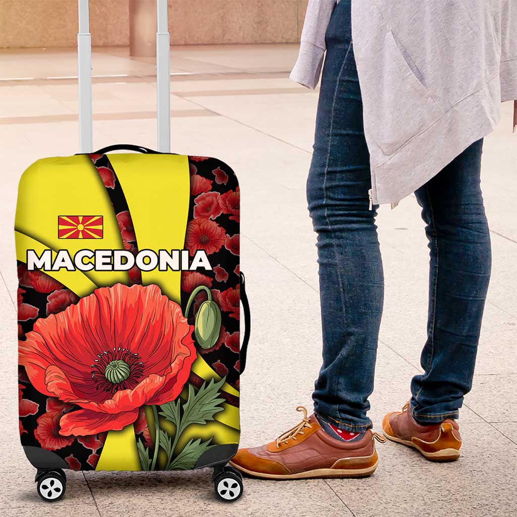 Macedonia Luggage Cover with Red Poppy Flower and Curved Panel Design - Wonder Print Shop