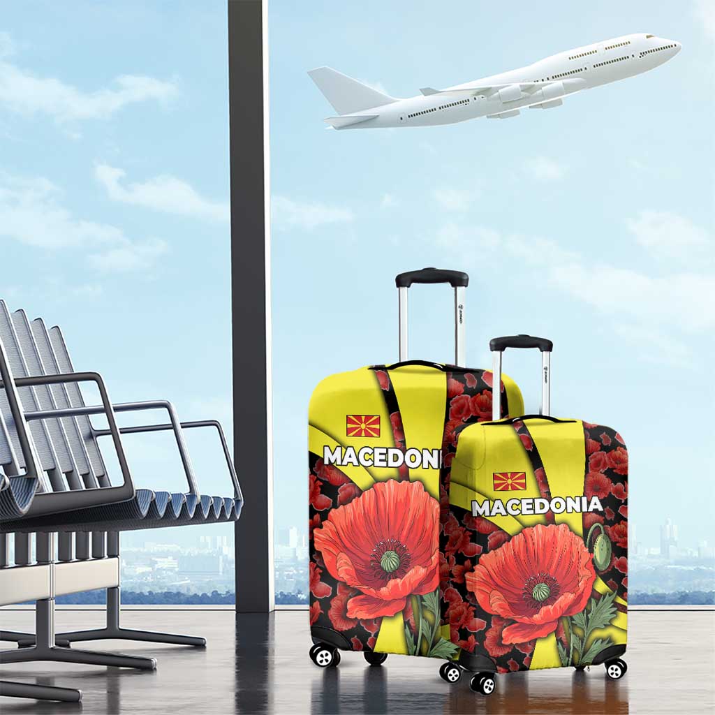 Macedonia Luggage Cover with Red Poppy Flower and Curved Panel Design - Wonder Print Shop