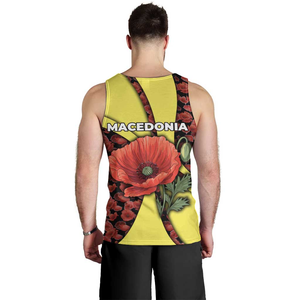 Macedonia Men Tank Top with Red Poppy Flower and Curved Panel Design - Wonder Print Shop