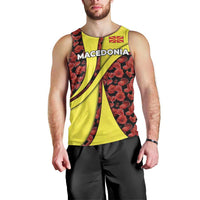 Macedonia Men Tank Top with Red Poppy Flower and Curved Panel Design - Wonder Print Shop