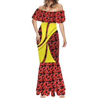 Macedonia Mermaid Dress with Red Poppy Flower and Curved Panel Design - Wonder Print Shop