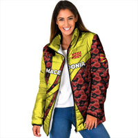 Macedonia Padded Jacket with Red Poppy Flower and Curved Panel Design - Wonder Print Shop