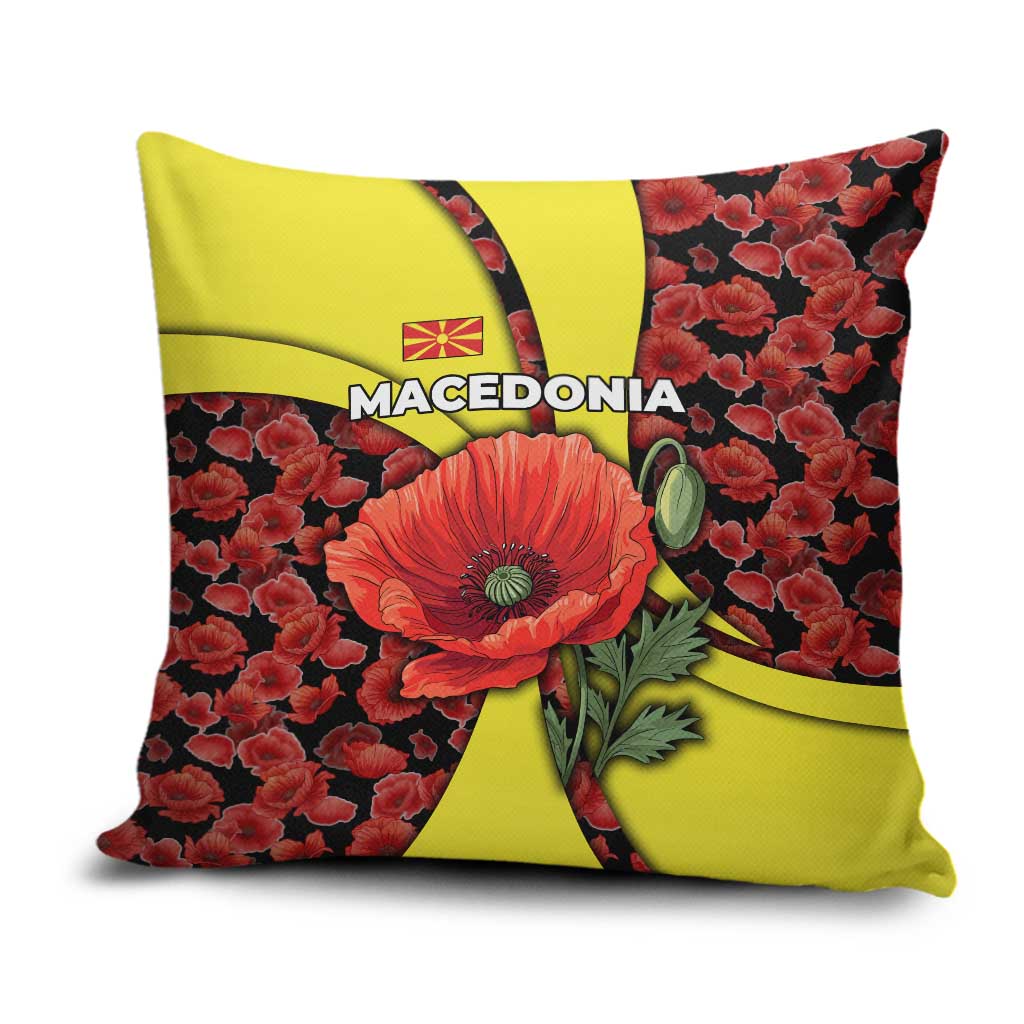 Macedonia Pillow Cover with Red Poppy Flower and Curved Panel Design - Wonder Print Shop