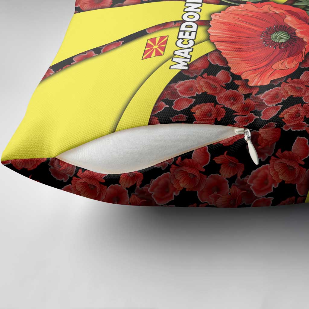 Macedonia Pillow Cover with Red Poppy Flower and Curved Panel Design - Wonder Print Shop
