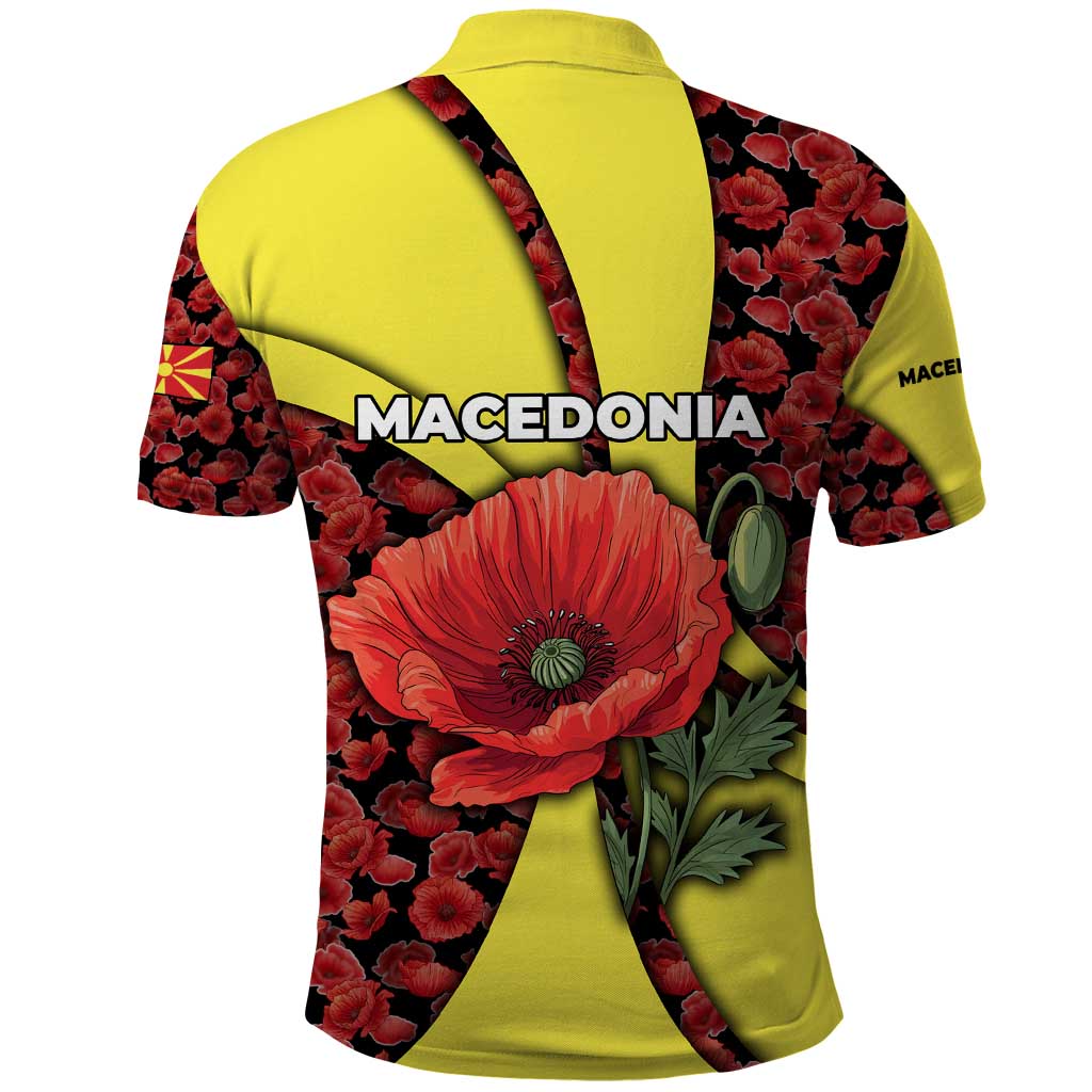 Macedonia Polo Shirt with Red Poppy Flower and Curved Panel Design - Wonder Print Shop