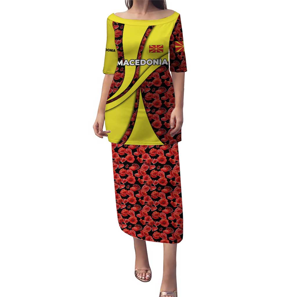 Macedonia Puletasi with Red Poppy Flower and Curved Panel Design - Wonder Print Shop