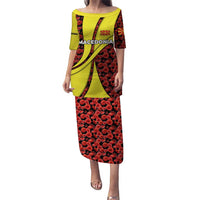 Macedonia Puletasi with Red Poppy Flower and Curved Panel Design - Wonder Print Shop