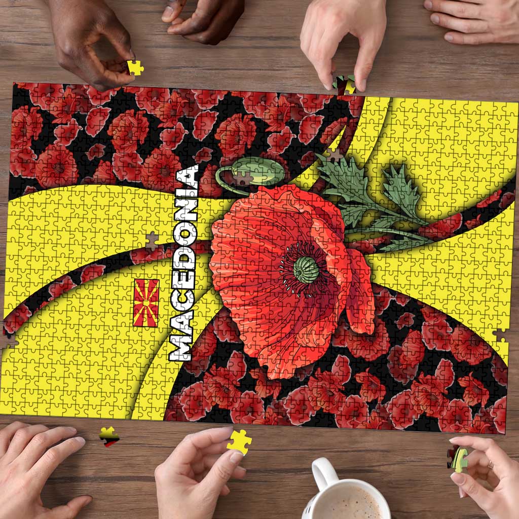 Macedonia Puzzle with Red Poppy Flower and Curved Panel Design - Wonder Print Shop