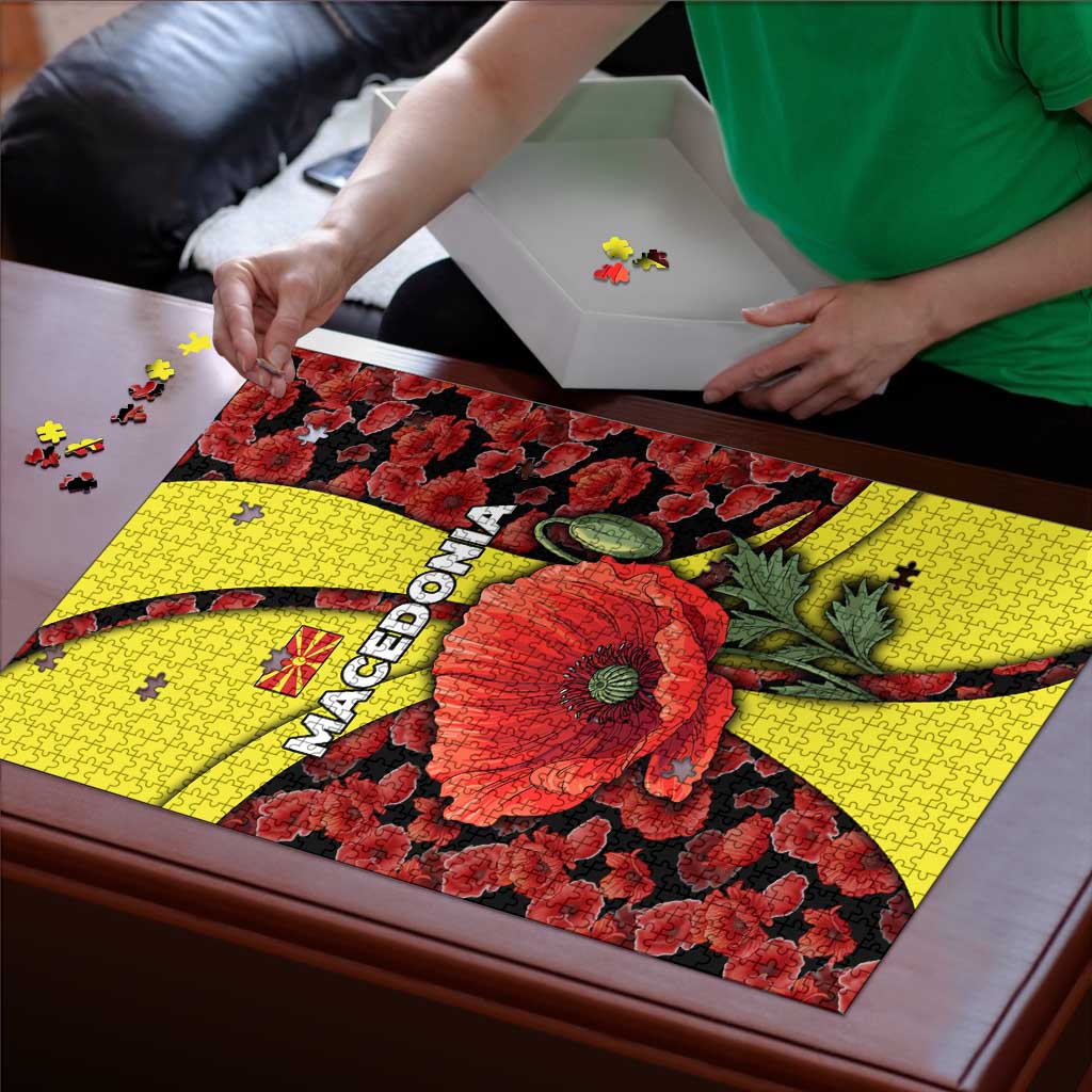 Macedonia Puzzle with Red Poppy Flower and Curved Panel Design - Wonder Print Shop