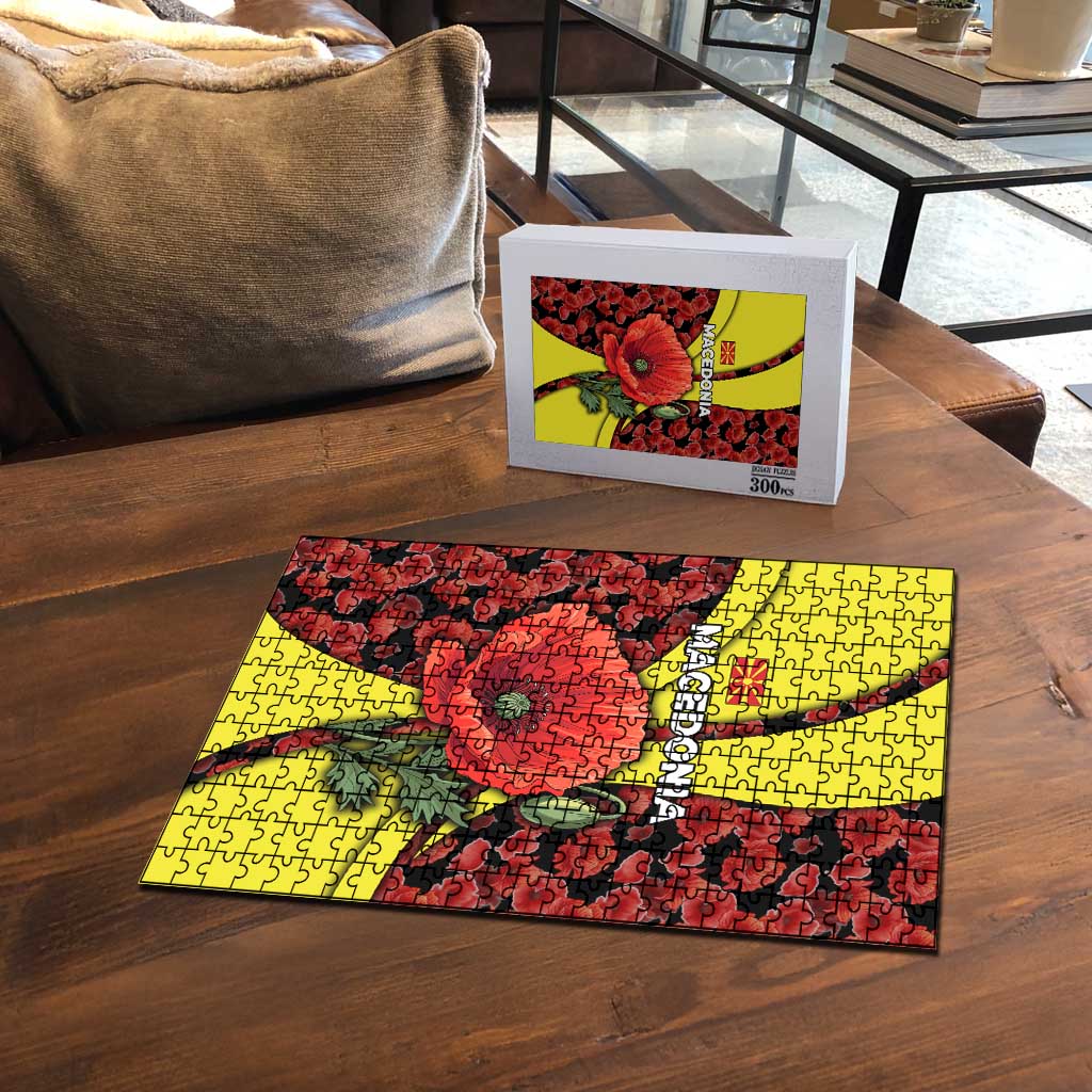 Macedonia Puzzle with Red Poppy Flower and Curved Panel Design - Wonder Print Shop
