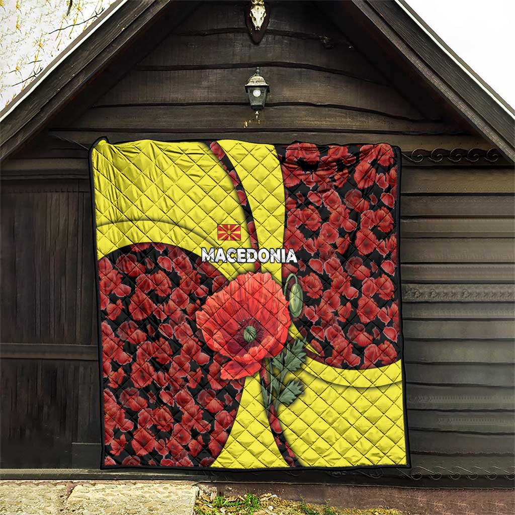 Macedonia Quilt with Red Poppy Flower and Curved Panel Design - Wonder Print Shop