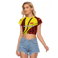 Macedonia Raglan Cropped T Shirt with Red Poppy Flower and Curved Panel Design - Wonder Print Shop