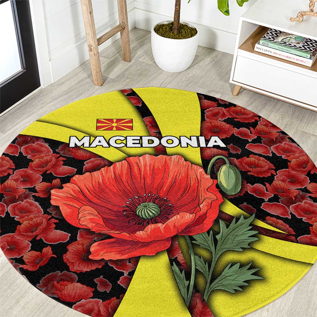 Macedonia Round Carpet with Red Poppy Flower and Curved Panel Design - Wonder Print Shop