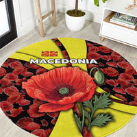 Macedonia Round Carpet with Red Poppy Flower and Curved Panel Design - Wonder Print Shop