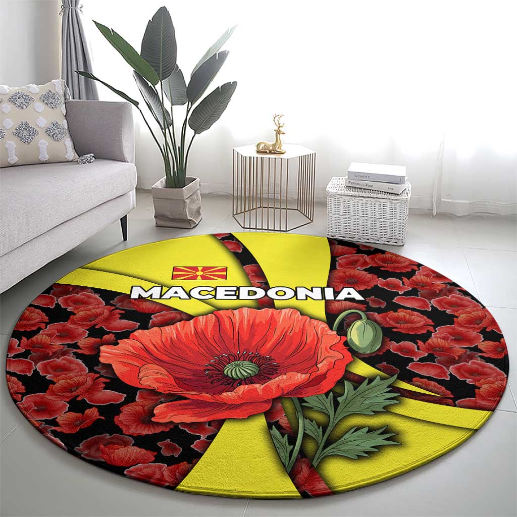 Macedonia Round Carpet with Red Poppy Flower and Curved Panel Design - Wonder Print Shop