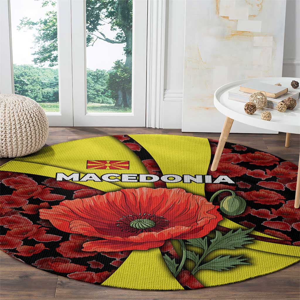 Macedonia Round Carpet with Red Poppy Flower and Curved Panel Design - Wonder Print Shop