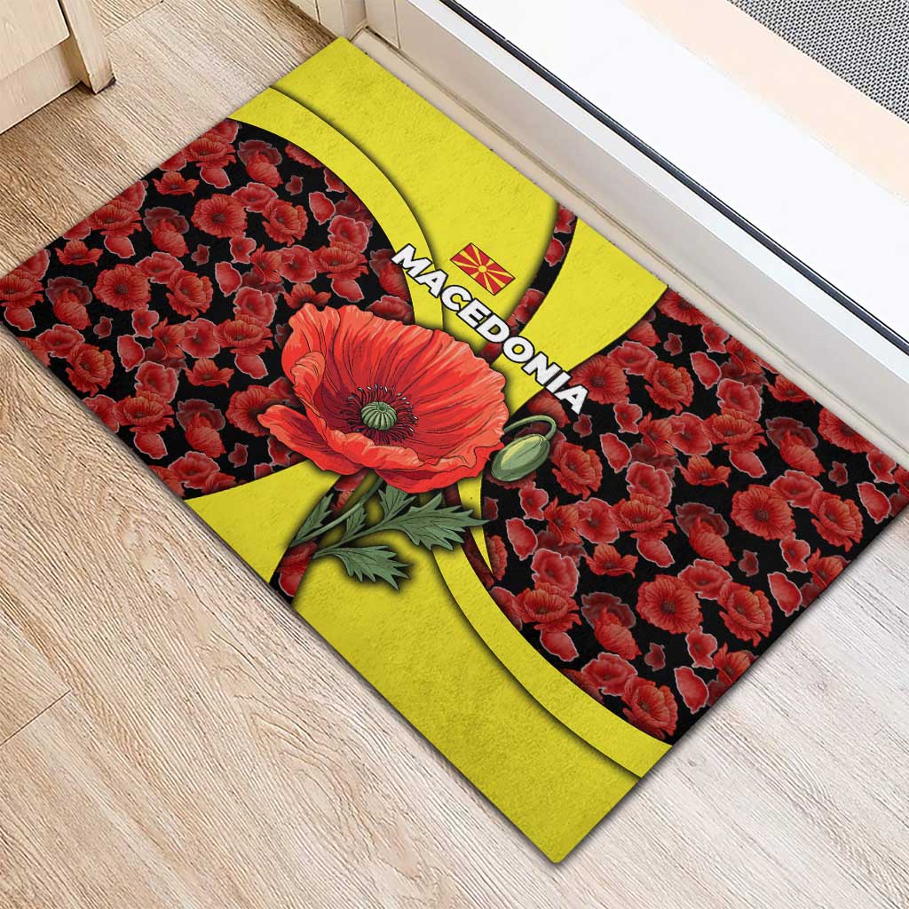 Macedonia Rubber Doormat with Red Poppy Flower and Curved Panel Design - Wonder Print Shop