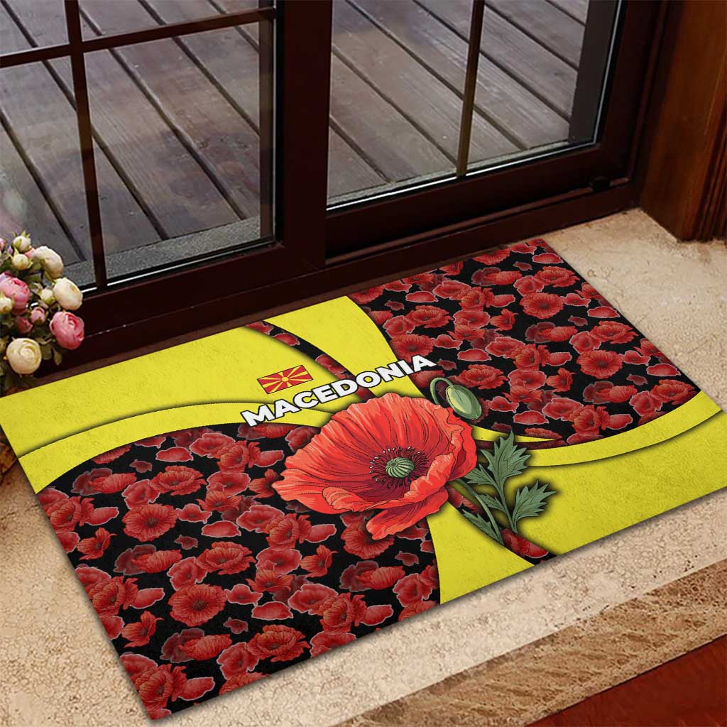 Macedonia Rubber Doormat with Red Poppy Flower and Curved Panel Design - Wonder Print Shop