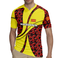 Macedonia Rugby Jersey with Red Poppy Flower and Curved Panel Design - Wonder Print Shop