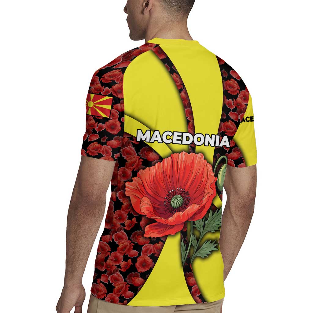 Macedonia Rugby Jersey with Red Poppy Flower and Curved Panel Design - Wonder Print Shop