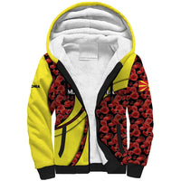 Macedonia Sherpa Hoodie with Red Poppy Flower and Curved Panel Design - Wonder Print Shop