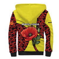 Macedonia Sherpa Hoodie with Red Poppy Flower and Curved Panel Design - Wonder Print Shop