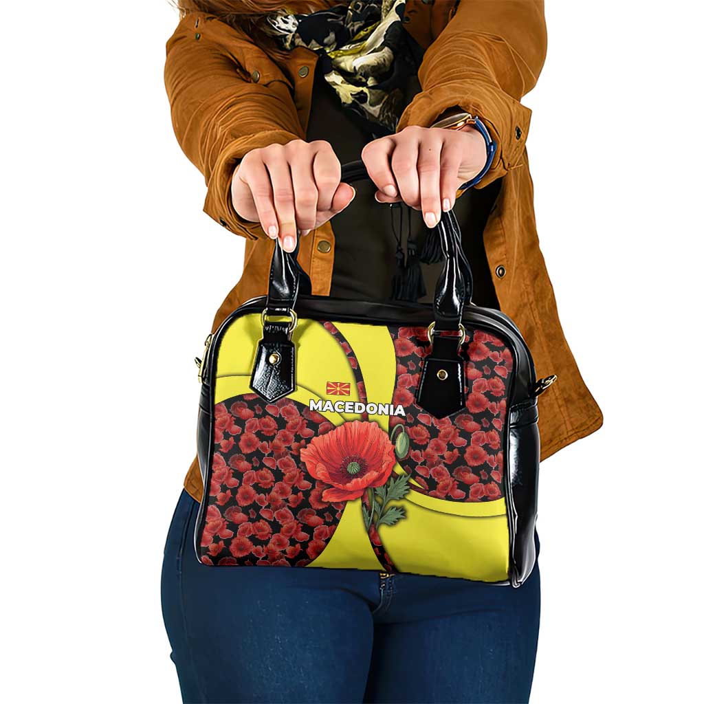 Macedonia Shoulder Handbag with Red Poppy Flower and Curved Panel Design - Wonder Print Shop