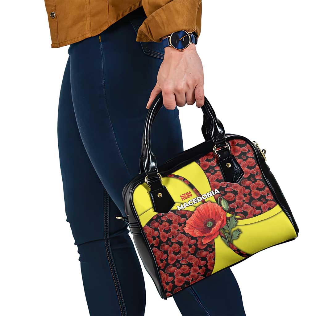 Macedonia Shoulder Handbag with Red Poppy Flower and Curved Panel Design - Wonder Print Shop