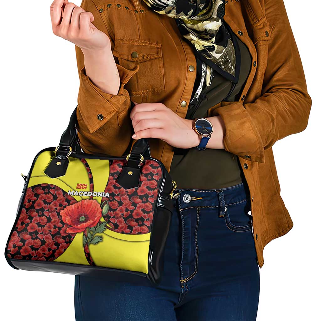 Macedonia Shoulder Handbag with Red Poppy Flower and Curved Panel Design - Wonder Print Shop
