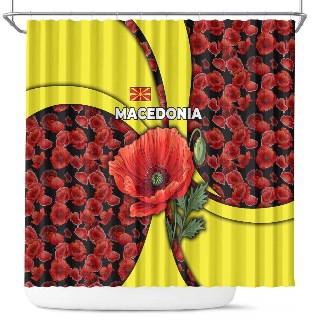 Macedonia Shower Curtain with Red Poppy Flower and Curved Panel Design - Wonder Print Shop