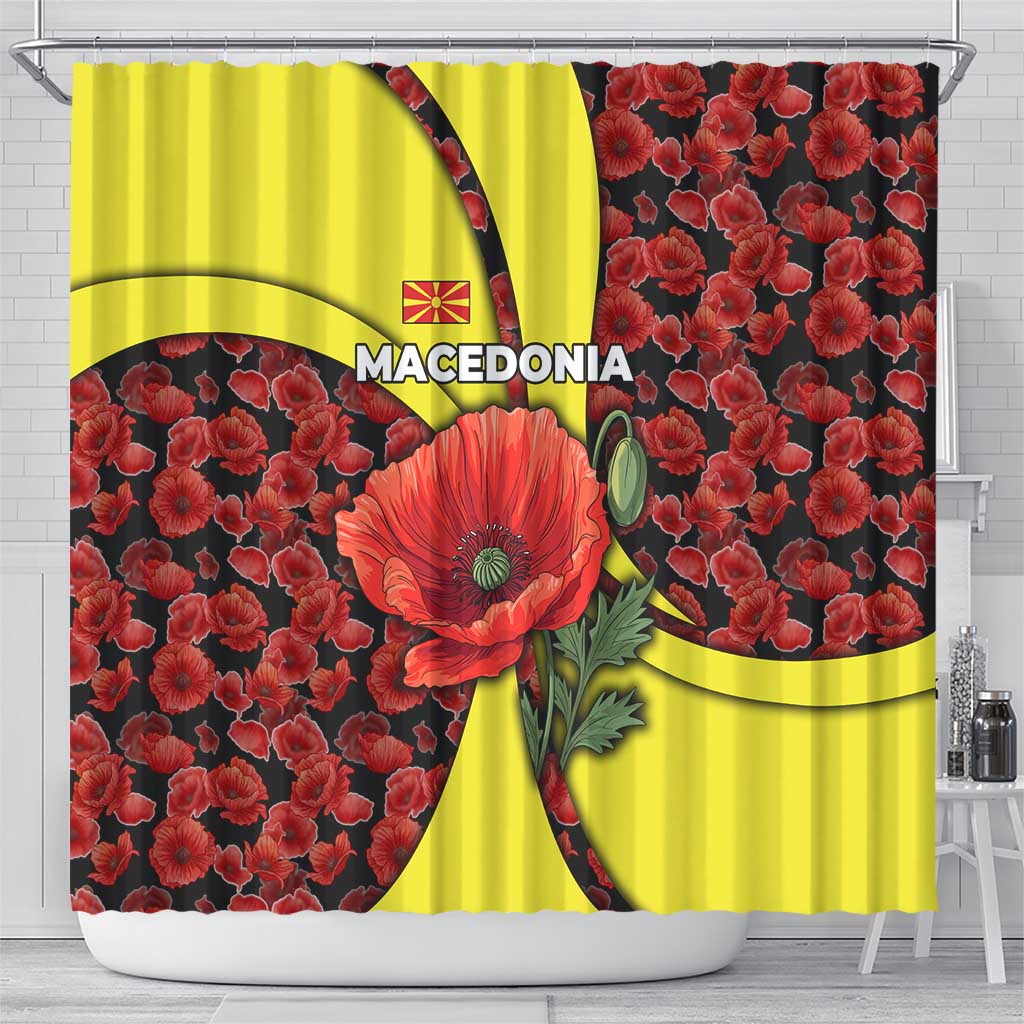 Macedonia Shower Curtain with Red Poppy Flower and Curved Panel Design - Wonder Print Shop