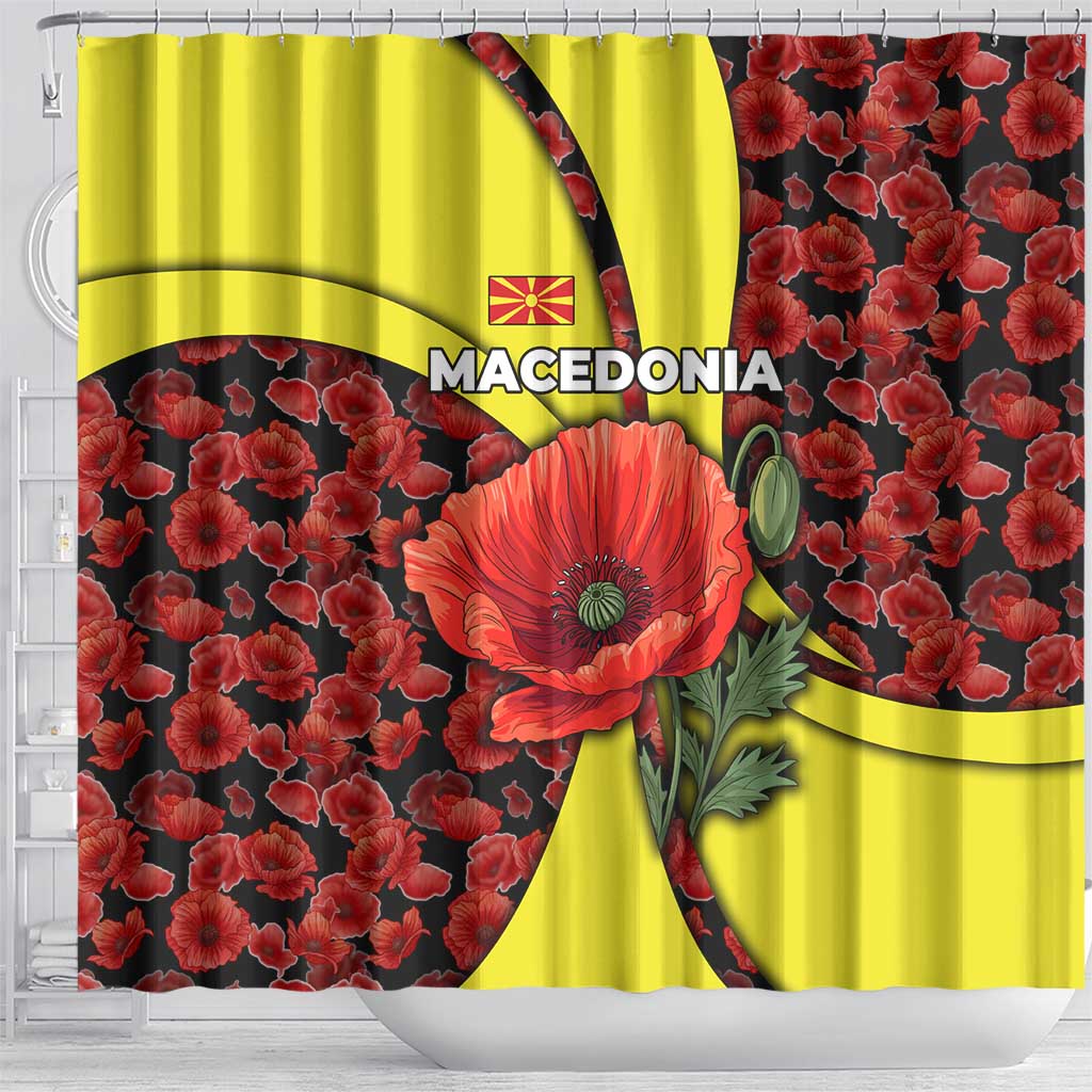 Macedonia Shower Curtain with Red Poppy Flower and Curved Panel Design - Wonder Print Shop