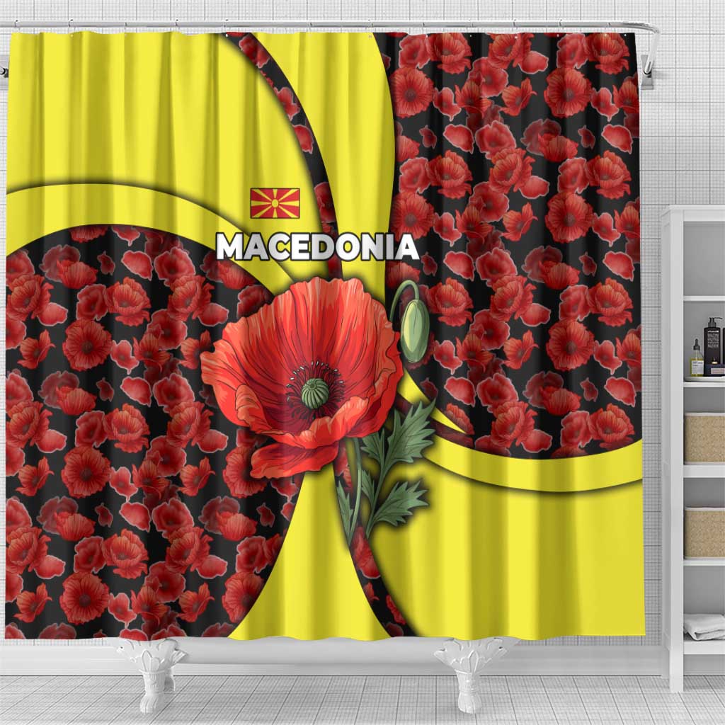 Macedonia Shower Curtain with Red Poppy Flower and Curved Panel Design - Wonder Print Shop