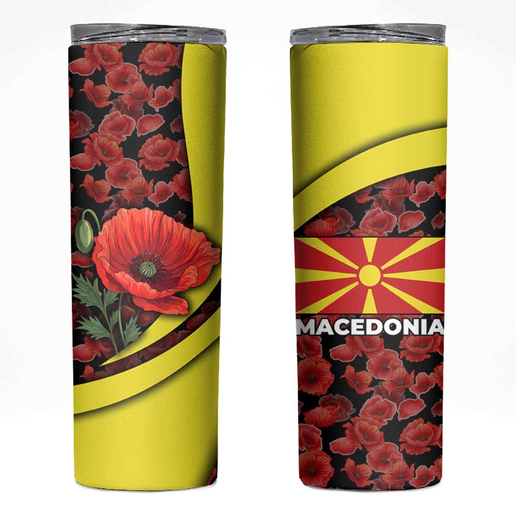 Macedonia Skinny Tumbler with Red Poppy Flower and Curved Panel Design - Wonder Print Shop
