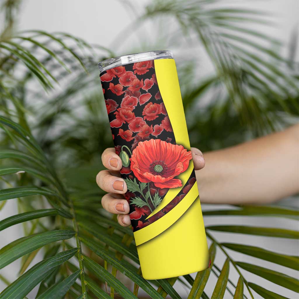 Macedonia Skinny Tumbler with Red Poppy Flower and Curved Panel Design - Wonder Print Shop