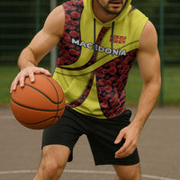 Macedonia Sleeveless Hoodie with Red Poppy Flower and Curved Panel Design - Wonder Print Shop