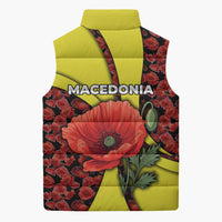 Macedonia Sleeveless Puffer Jacket with Red Poppy Flower and Curved Panel Design - Wonder Print Shop