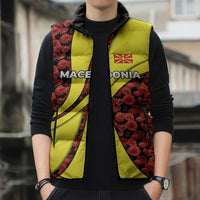 Macedonia Sleeveless Puffer Jacket with Red Poppy Flower and Curved Panel Design - Wonder Print Shop