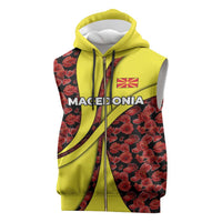 Macedonia Sleeveless Zip Hoodie with Red Poppy Flower and Curved Panel Design - Wonder Print Shop