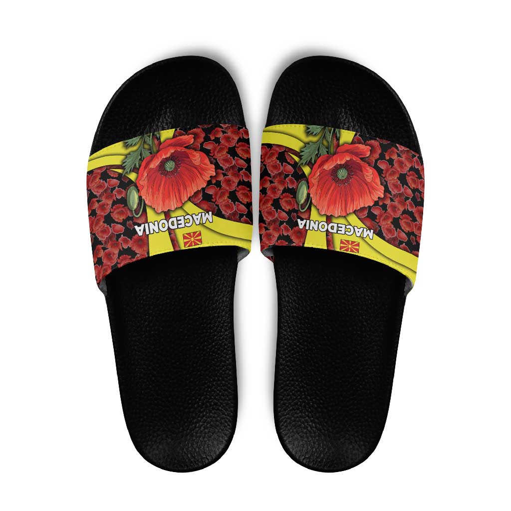 Macedonia Slide Sandals with Red Poppy Flower and Curved Panel Design - Wonder Print Shop