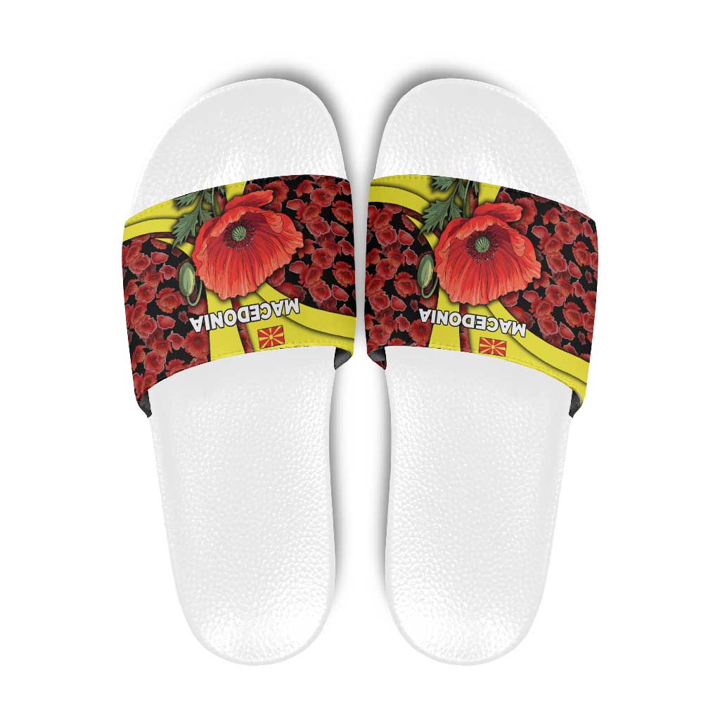 Macedonia Slide Sandals with Red Poppy Flower and Curved Panel Design - Wonder Print Shop