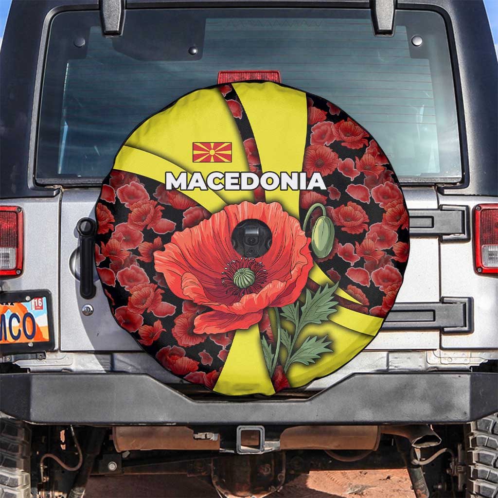 Macedonia Spare Tire Cover with Red Poppy Flower and Curved Panel Design - Wonder Print Shop